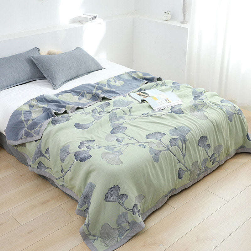 Omkeerbaar Dekbed met Ginkgo Bladmotief – Zomerdeken Katoen Gaas voor Tweepersoonsbed Queen King Bed Airconditioning Deken | Sulvida