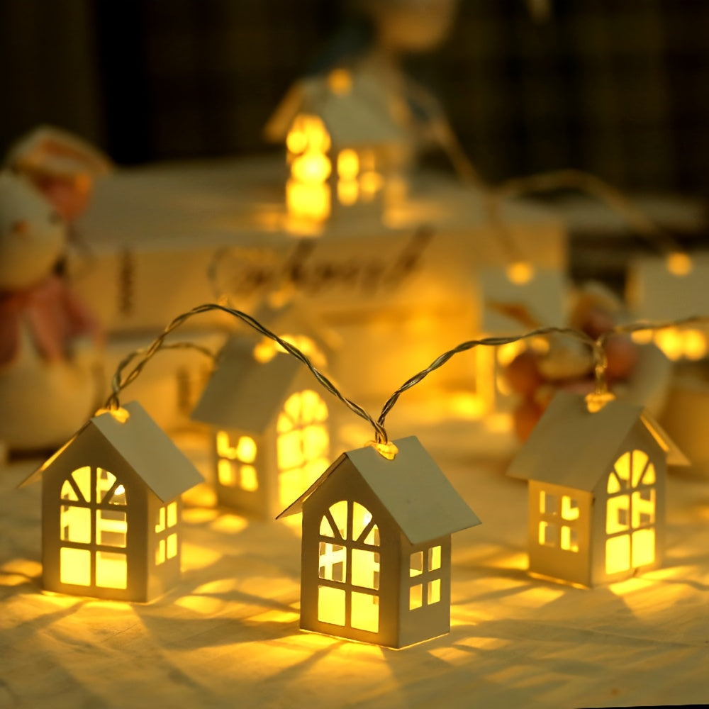 Houten Huisjes Lichtslinger Kerst met Warm LED Licht Sfeerverlichting Winterdecoratie Snoer 200 cm Kerstdecoratie | Sulvida