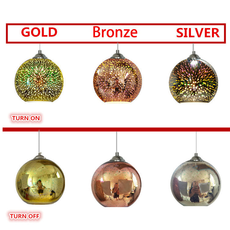 Glazen hanglamp met 3D vuurwerkeffect modern koepelontwerp metalen fitting sfeervol lichtpunt woonkamer eetkamer | Sulvida