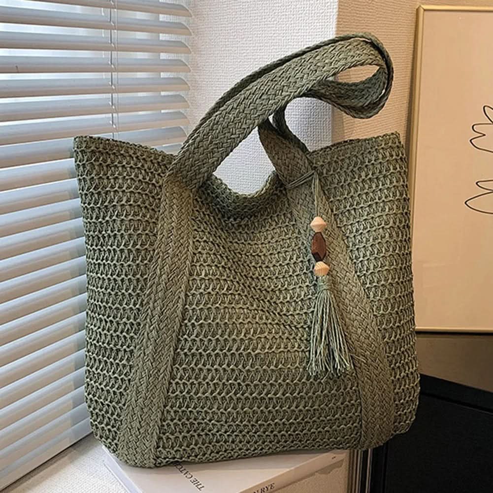 Gevlochten Raffia Schoudertas Beige Bruin Olijf Bohemian Dames Shopper Zomer Strand Vakantie Handtas | Sulvida