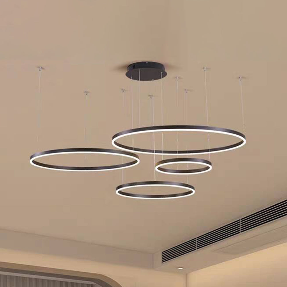 Hanglamp Metalen Ringen Zwart Goud Koffie LED Modern Dimbaar Eettafel Woonkamer Slaapkamer Verstelbaar | Sulvida