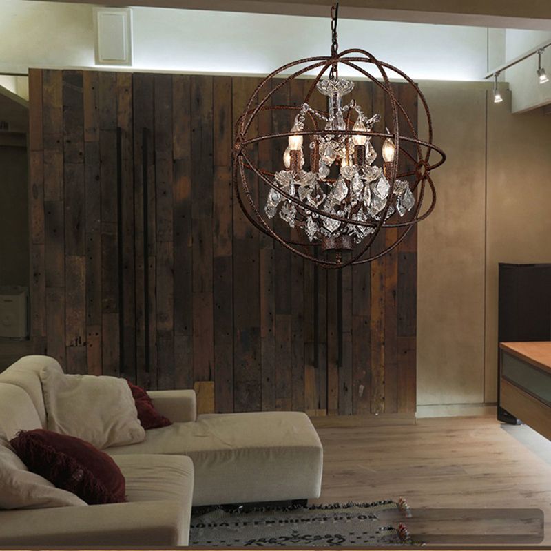 Hanglamp Vintage Metaal Kristal Kaarslicht 4-Lichts Zwart Roest Woonkamer Eetkamer Slaapkamer Retro Sfeer | Sulvida