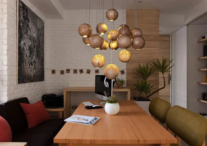 Houten Hanglamp Bol Ø10cm Warm Scandinavisch Design Natuurlijk Hangverlichting Eetkamer Woonkamer Sfeervol | Sulvida