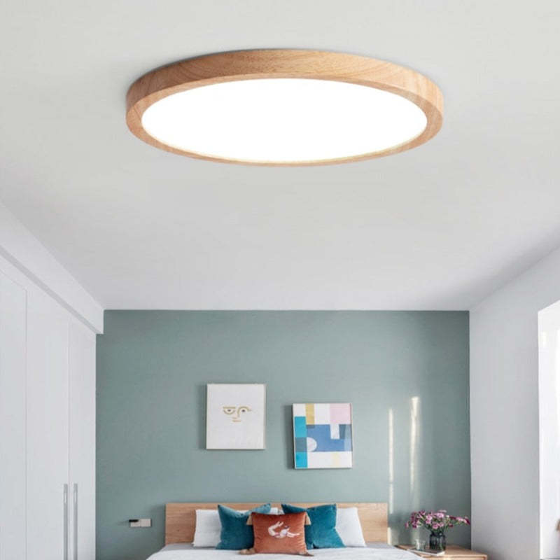 Ronde houten plafondlamp LED dimbaar modern design ultradun woonkamer slaapkamer eetkamer scandinavisch | Sulvida