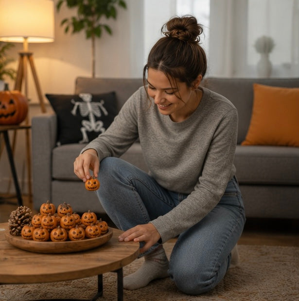 Miniatuur Pompoenen Hars Decoratie Halloween Feest Sfeer Gesneden Gezichtjes Oranje Kunsthars Tafelversiering | Sulvida