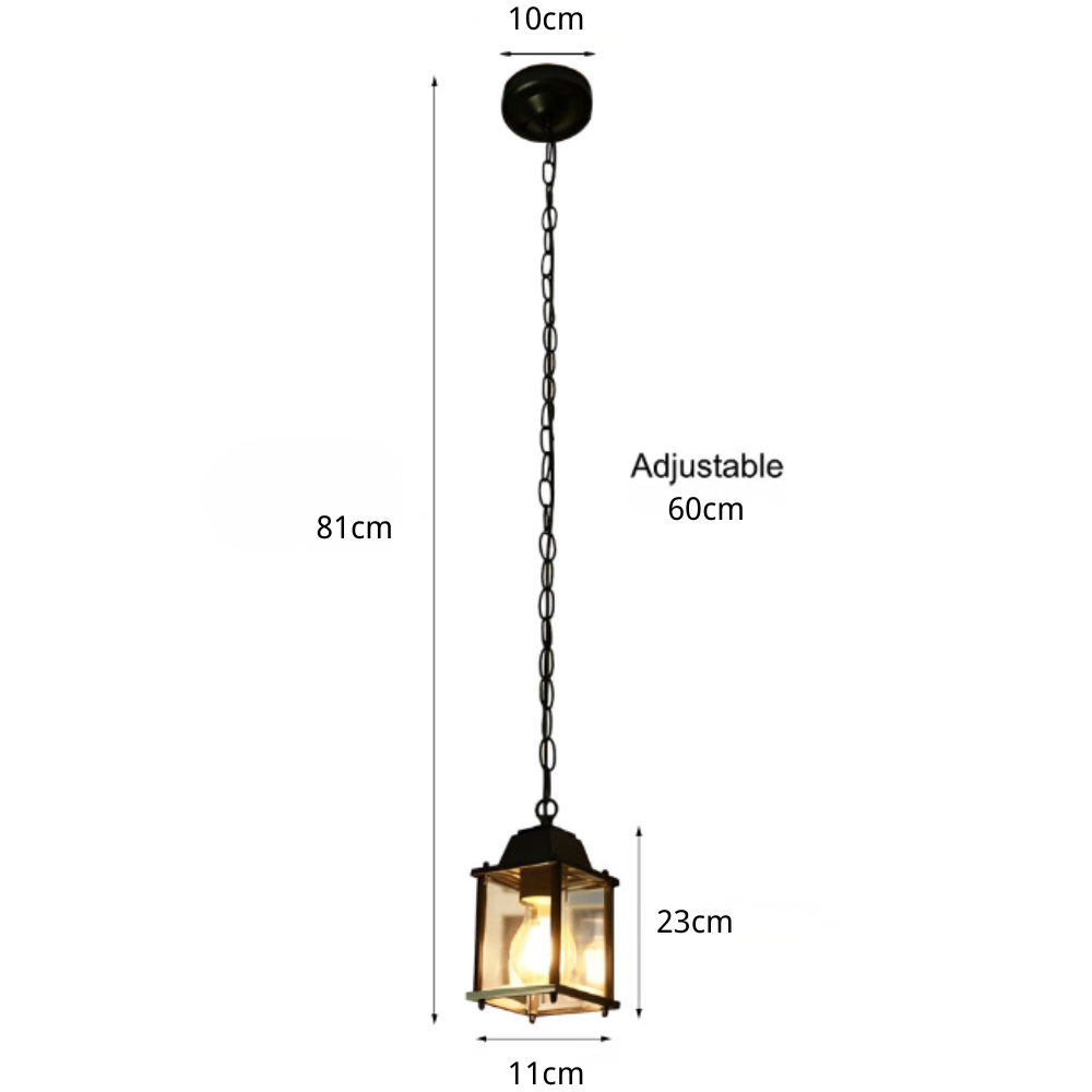 Vierkante Hanglamp Buiten Zwart Glas Aluminium Moderne Tuinverlichting Waterbestendig voor Terras Balkon Tuin | Sulvida