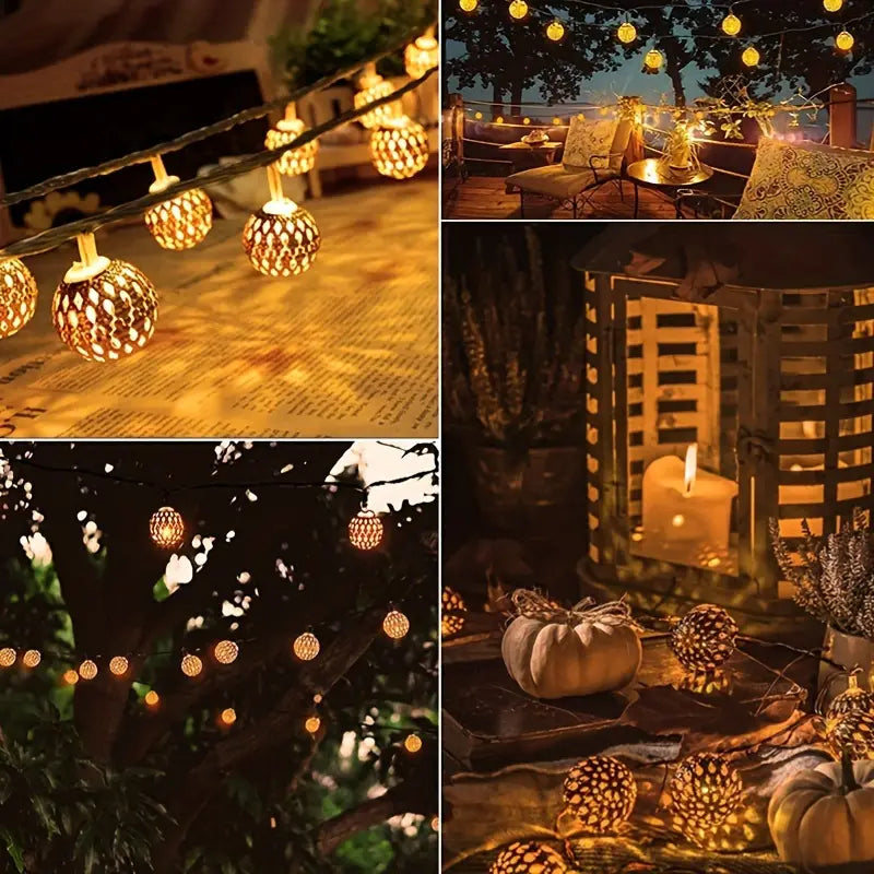 Decoratieve lichtslinger metaal bolvormig oosters warm wit LED sfeerverlichting voor terras tuin balkon buiten | Sulvida