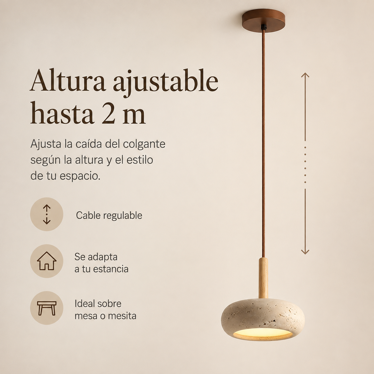 LED Hanglamp Japanse Stijl Houten Steen Kap Verstelbaar 15cm Warm Licht Natuurlijk Design Woonkamer Eetkamer | Sulvida