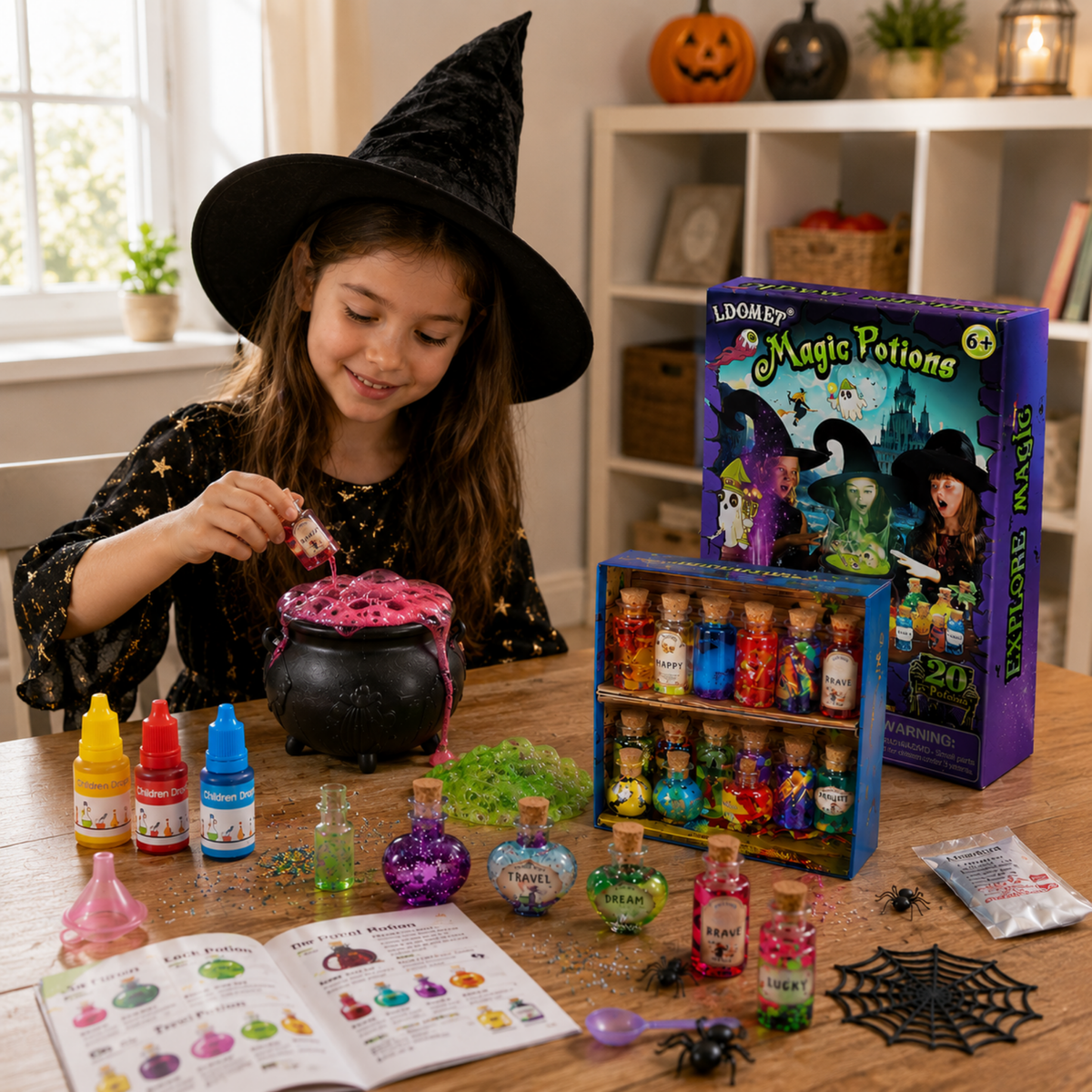 Toverdrank Knutselset Kleurverandering 20 Flesjes Kristallen Spreukenboek Fantasiespel Creatief Kind 6+ Jaar | Sulvida