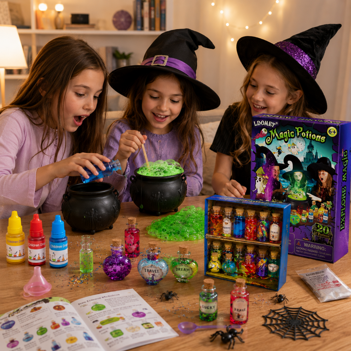 Toverdrank Knutselset Kleurverandering 20 Flesjes Kristallen Spreukenboek Fantasiespel Creatief Kind 6+ Jaar | Sulvida