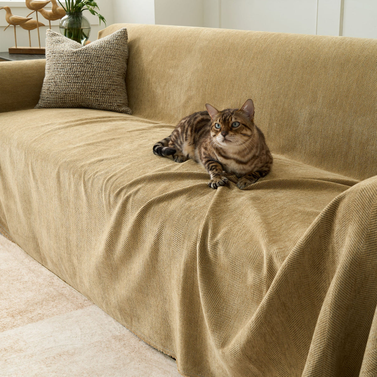 Geweven Bankhoes Visgraat Patroon Meubelbeschermer Huisdiervriendelijk Wasbaar Decoratief Sofa Woonkamer | Sulvida