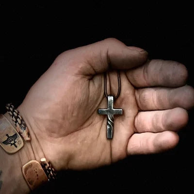 Handgemaakt kruis aan verstelbare leren ketting unisex hanger sieraad religieuze symboliek cadeau ketting | Sulvida