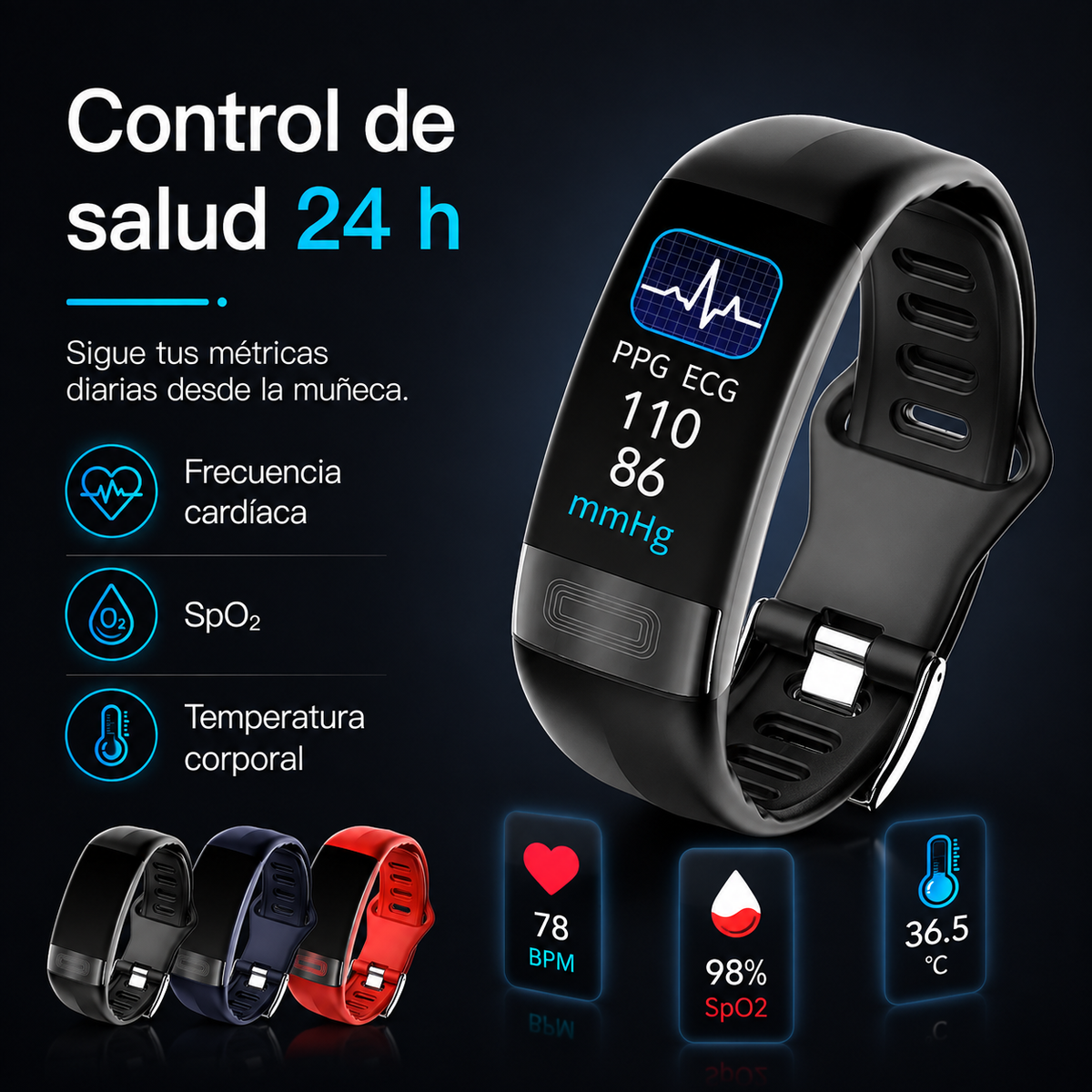 Gezondheidsmonitor Polsband met ECG en Hartslagmeting Bloeddruk SpO2 Slaapanalyse Waterdicht Fitness Tracker | Sulvida