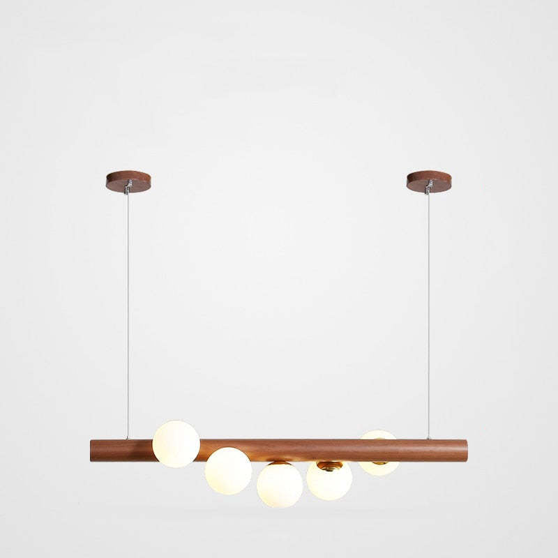 Glazen Hanglamp met Houten Ring Notenbruin Messing Eethoek Woonkamer Slaapkamer Sfeerverlichting Design | Sulvida