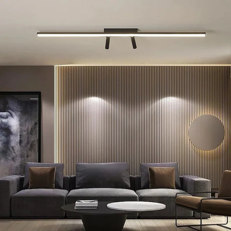 Lineaire LED Plafondlamp Zwart met Verstelbare Spots Modern Interieur Design Woonkamer Eetkamer 80-100cm | Sulvida