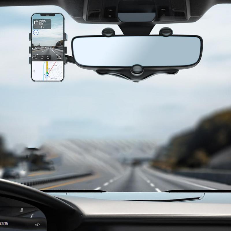 Universele telefoonhouder voor achteruitkijkspiegel auto 360 graden draaibaar zwart handsfree navigatie | Sulvida