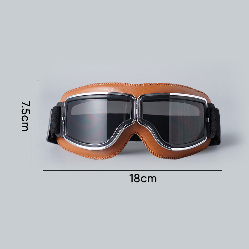 Motorgoggles Leer Vintage Aviator Over Bril Motorrijden Ski Bescherming UV Windscherm Verstelbaar Retro | Sulvida