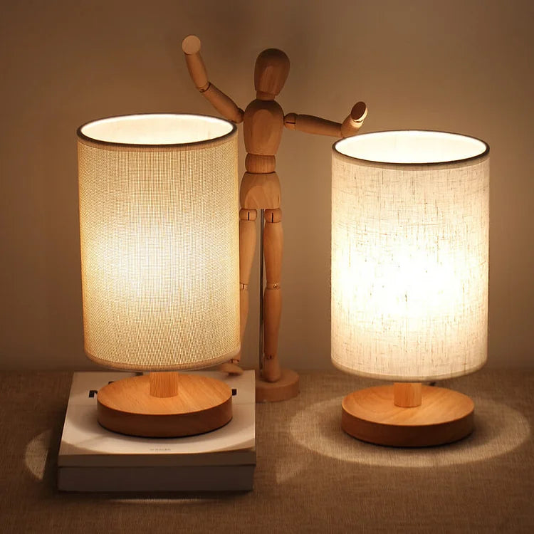 Natuurlijke Tafellamp Hout & Linnen 3 Lichtmodi Dimbaar LED met Afstandsbediening 14 × 28 cm Sfeerlamp | Sulvida
