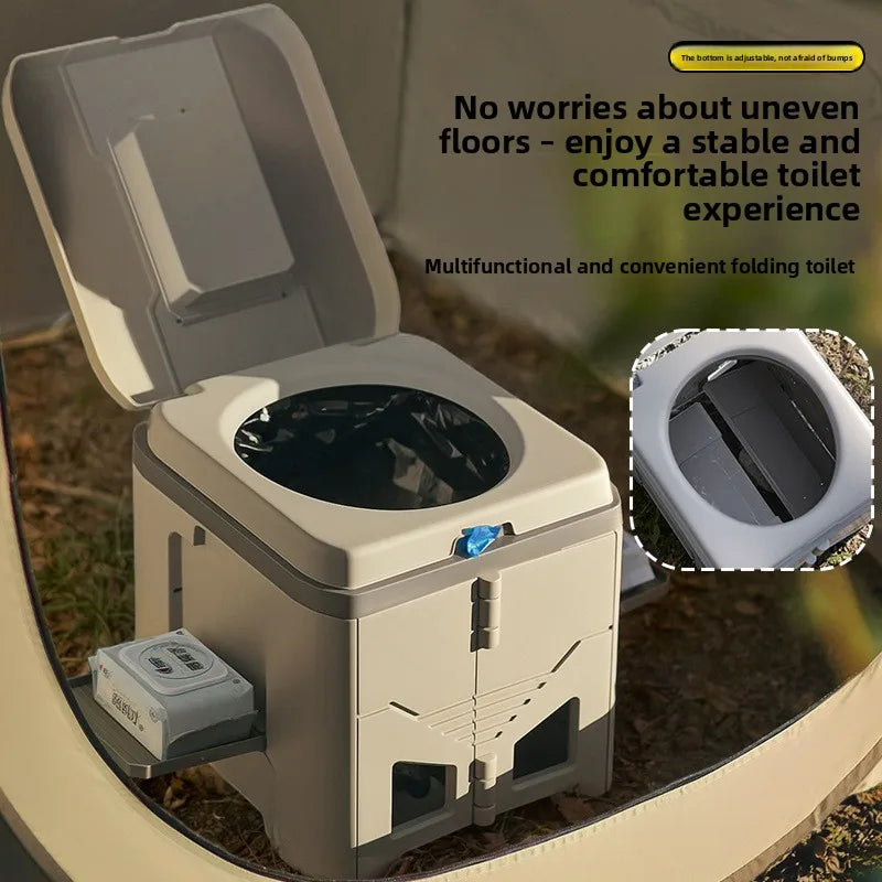 Toilettes de camping pliables avec porte-sacs et pieds réglables, 30×30×30 cm, toilettes portables d’urgence pour le camping | Sulvida
