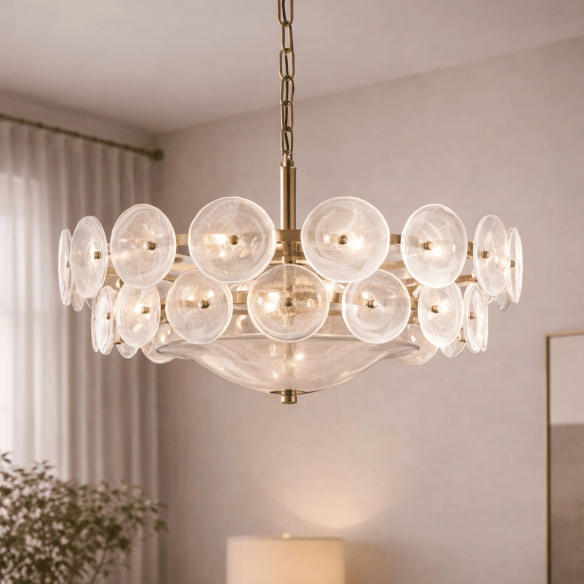 Glazen Schijvenlamp Ring Goud 60cm 80cm 100cm Hanglamp Warm Wit Licht Modern Design Kroonluchter Woonkamer | Sulvida