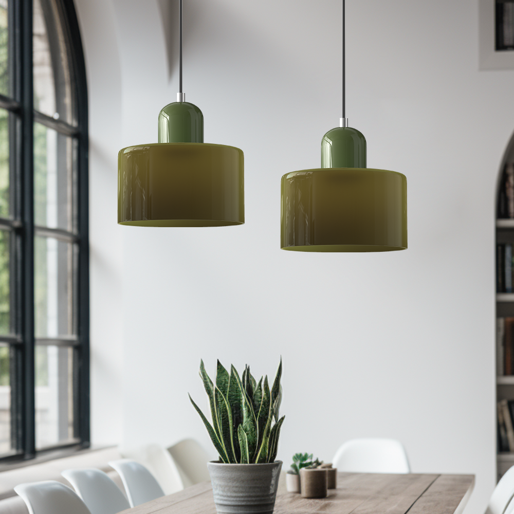 Glazen Hanglamp Bauhaus Stijl E27 Fitting Gekleurde Kap Eetkamer Interieur Designverlichting Woonkamer | Sulvida