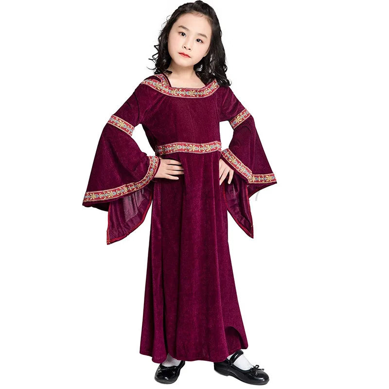 Gotische Fluwelen Vampierjurk met Capuchon Wijd Uitlopende Mouwen Middeleeuws Fantasy Kostuum Verkleedkleding | Sulvida