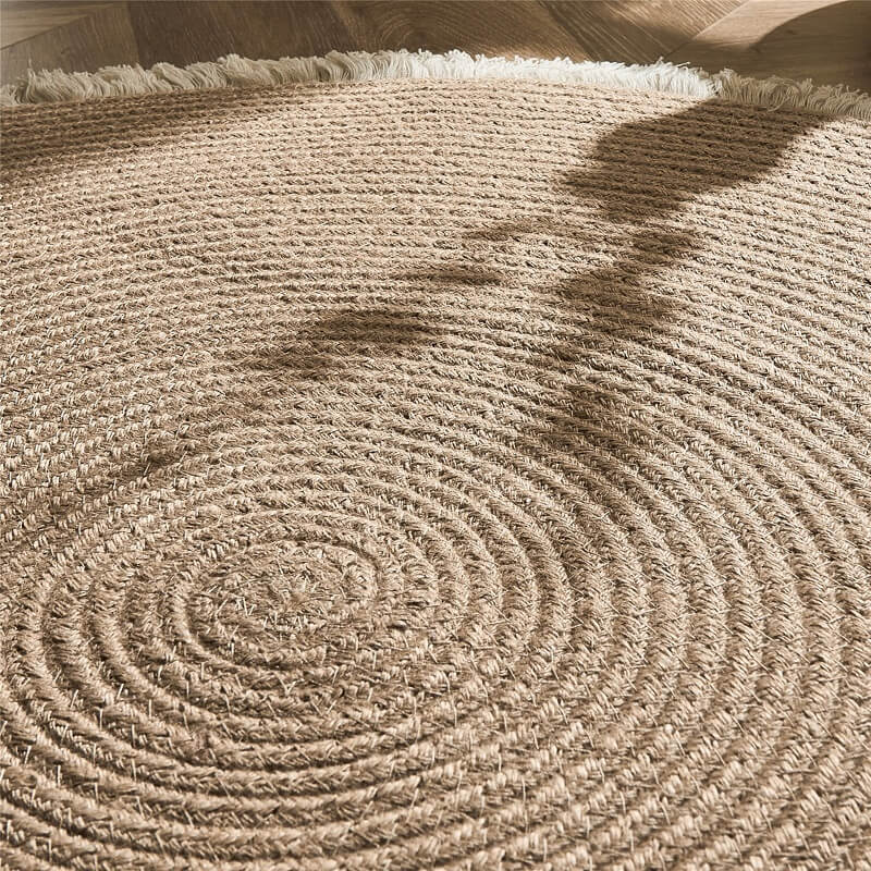 Rond Gevlochten Jutevloerkleed Natuurvezel Handgeweven Omkeerbaar Duurzaam Vloerkleed Woonkamer Slaapkamer | Sulvida