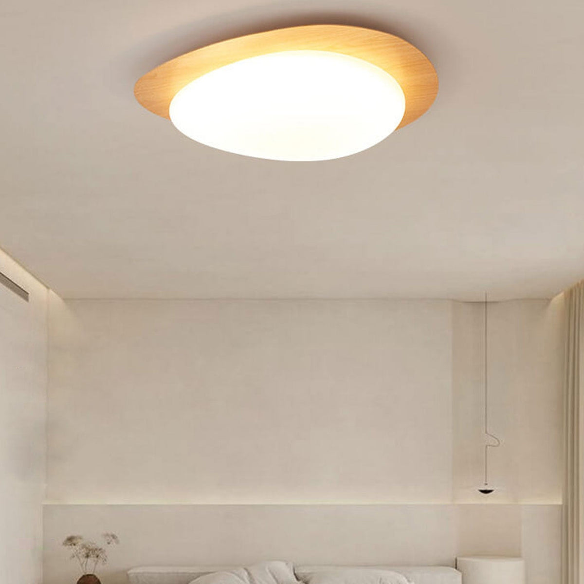 LED plafondlamp met houtafwerking ovaal Scandinavisch design dimbaar warm neutraal koel licht woonkamer | Sulvida
