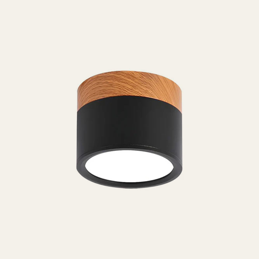 Compacte plafondspot aluminium hout rond warm wit LED verlichting hal woonkamer eetkamer modern Scandinavisch | Sulvida