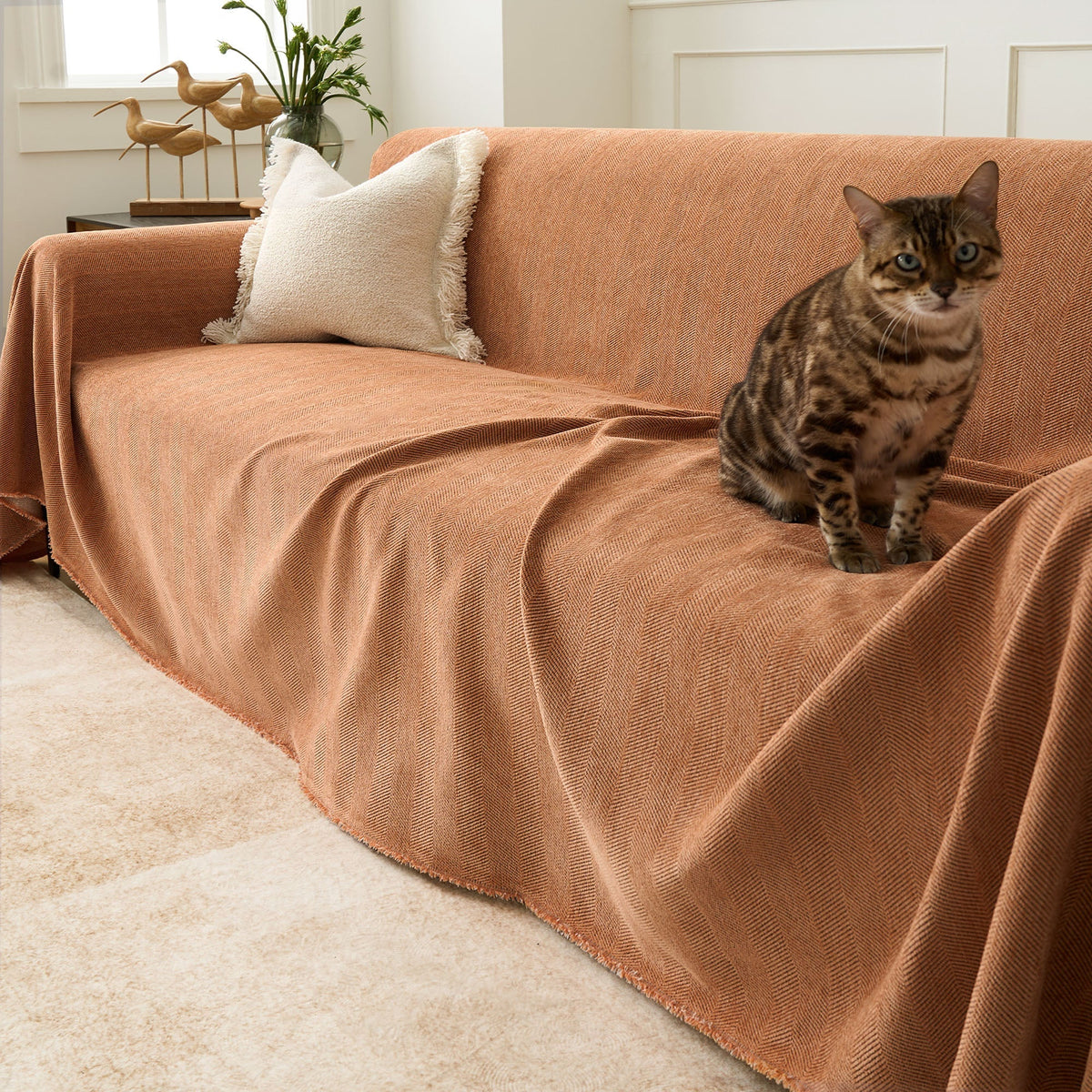 Geweven Bankhoes Visgraat Patroon Meubelbeschermer Huisdiervriendelijk Wasbaar Decoratief Sofa Woonkamer | Sulvida