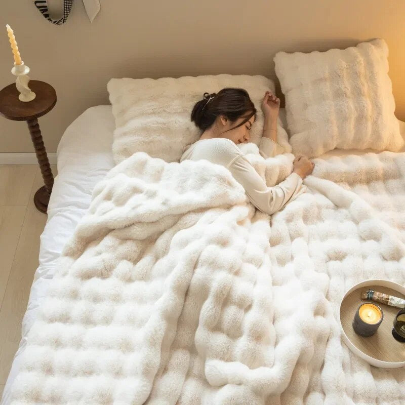 Luxe plaid pluche fleece voor bank en bed warm zacht alle seizoenen decoratief woonkamer slaapkamer deken | Sulvida