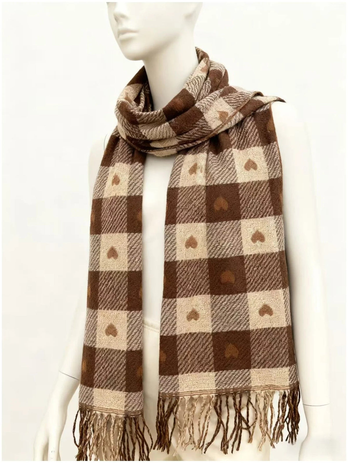 Geruit Wintersjaal Roze Bruin Blauw Hart Checkered Patroon Shawl Omslagdoek Dames Mode Accessoire Warm | Sulvida