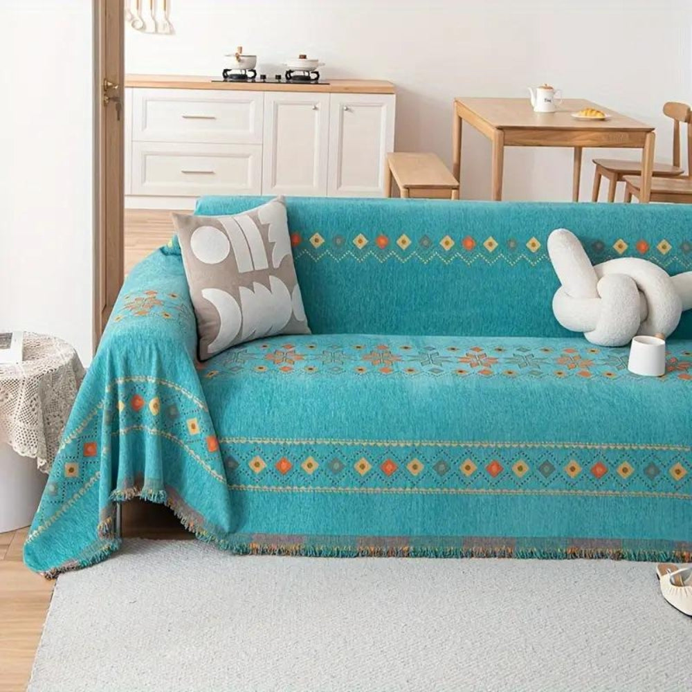 Chenille bankovertrek bohemian stijl anti-slip bescherming met decoratieve kwasten voor 1- 2- 3- 4-zits bank | Sulvida
