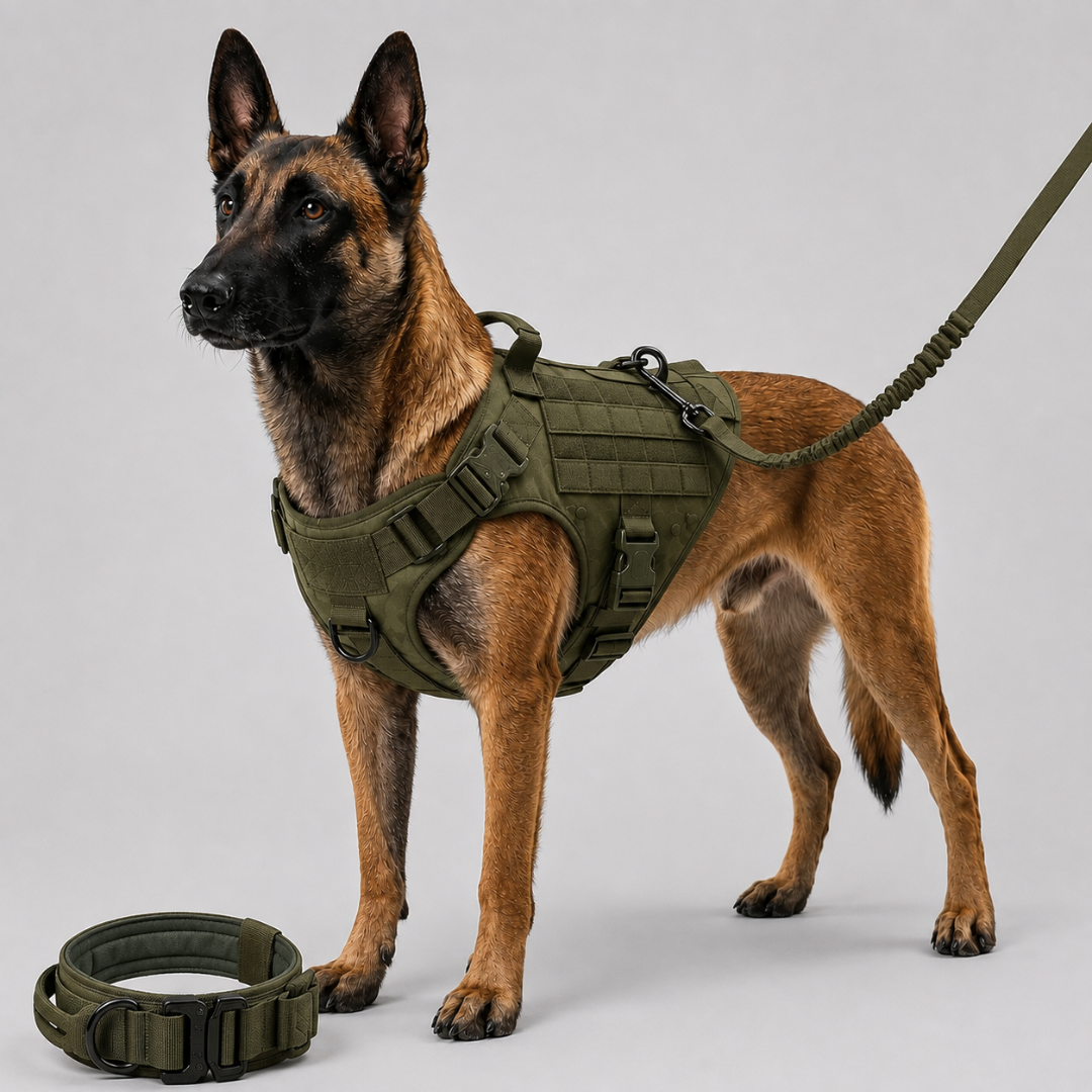 Ensemble de harnais tactique réglable pour chien avec poignée et laisse – gilet de style militaire pour le dressage et les promenades canines | Sulvida