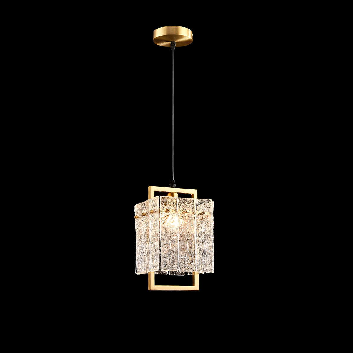 Hanglamp vierkant frame gecraqueleerd glas goud ijzer modern design E12 fitting 16×30 cm woonkamer eetkamer | Sulvida