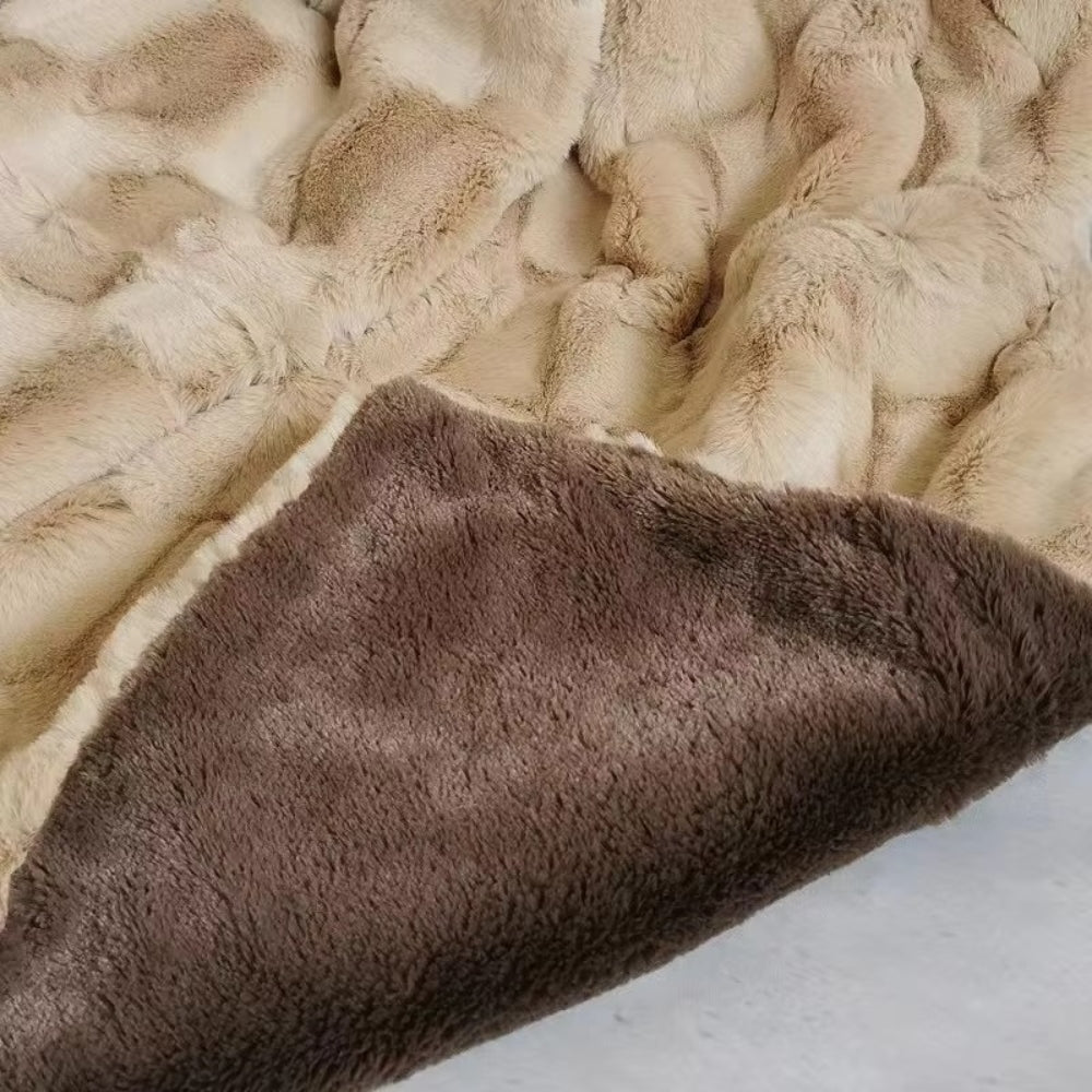 Zachte Dubbellaagse Plaid Mokkabruin Imitatiebont Deken Woonkamer Slaapbank Bed Decoratief Warm Gezellig | Sulvida