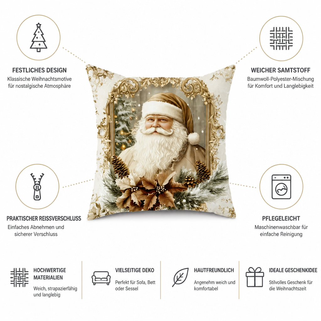 Fluweelstructuur Kussenhoes 45×45 Feestelijk Motief Goudtinten Katoen-Polyester Rits Decoratief Woonkamer | Sulvida