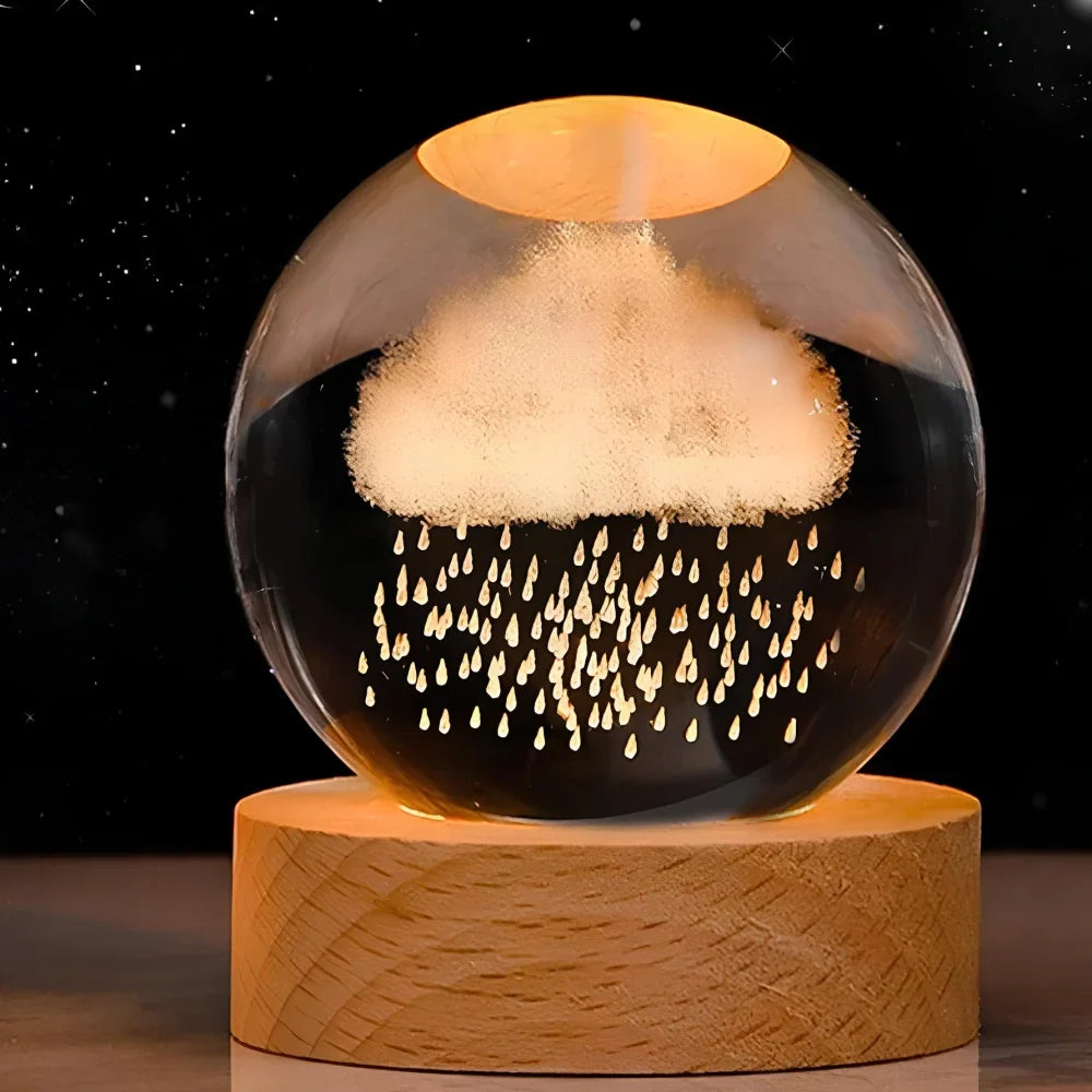 3D Kristallen Planeetlamp Met Houten Voet Warm Wit LED Verlichting Ruimtemotief Decoratieve Tafellamp | Sulvida