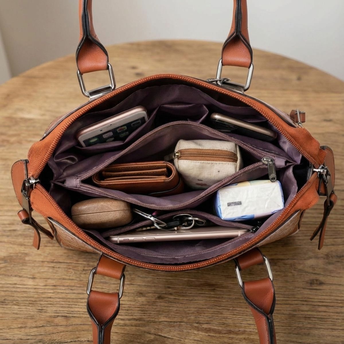 Ensemble de 4 sacs de luxe au design moderne en cuir pour un usage quotidien, sacs à main élégants pour femme, noir et marron | Sulvida