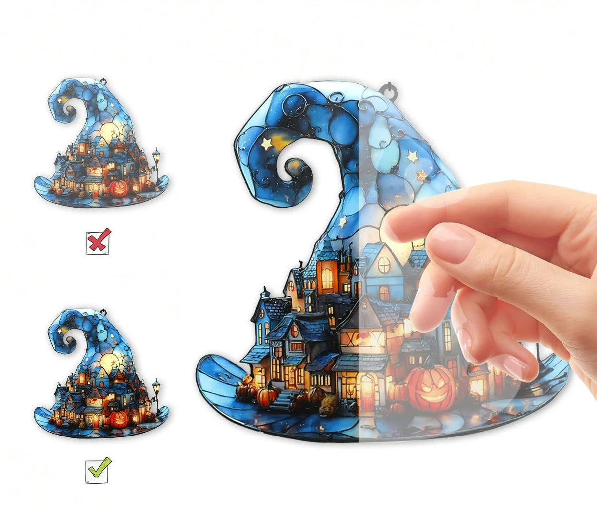 Acryl Raamhanger Heksenhoed Pompoendorp Halloween Decoratie voor Raam Slaapkamer Woonkamer Feestdecoratie | Sulvida