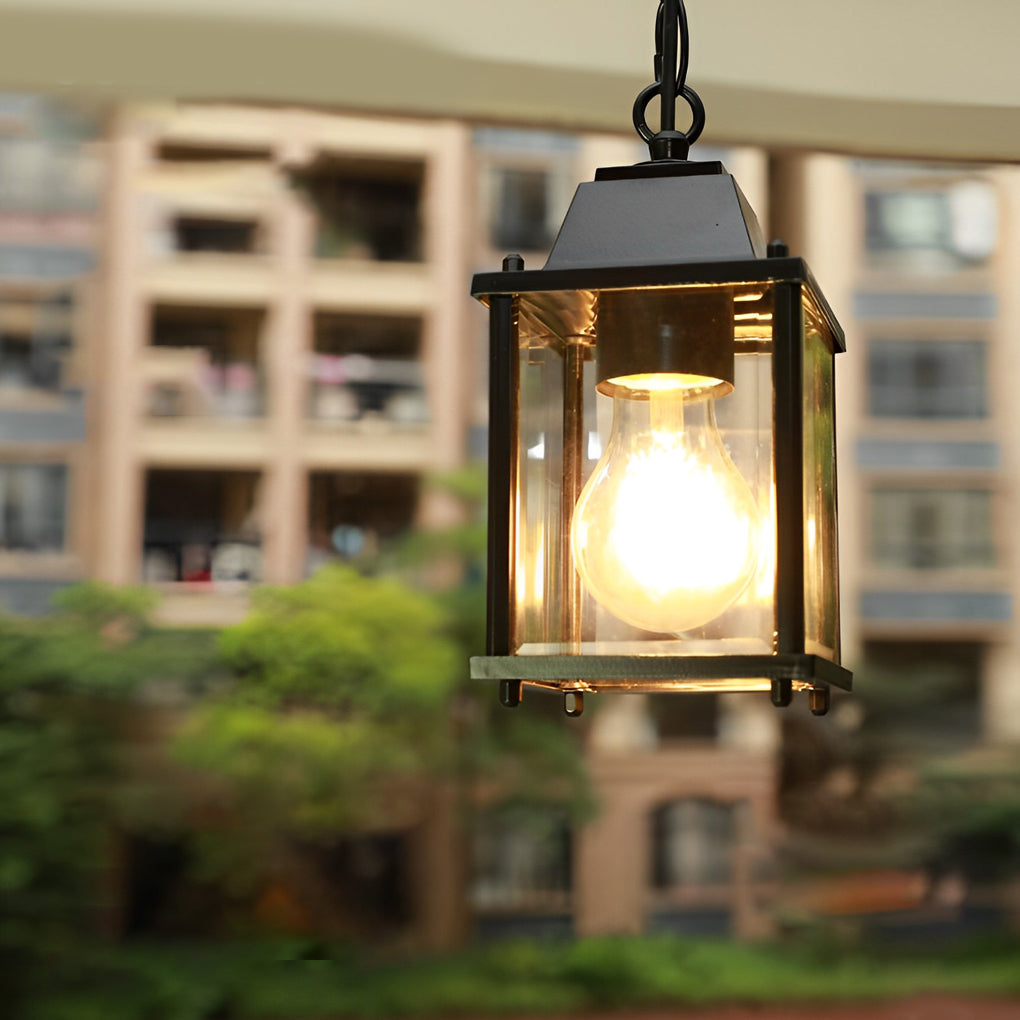 Vierkante Hanglamp Buiten Zwart Glas Aluminium Moderne Tuinverlichting Waterbestendig voor Terras Balkon Tuin | Sulvida