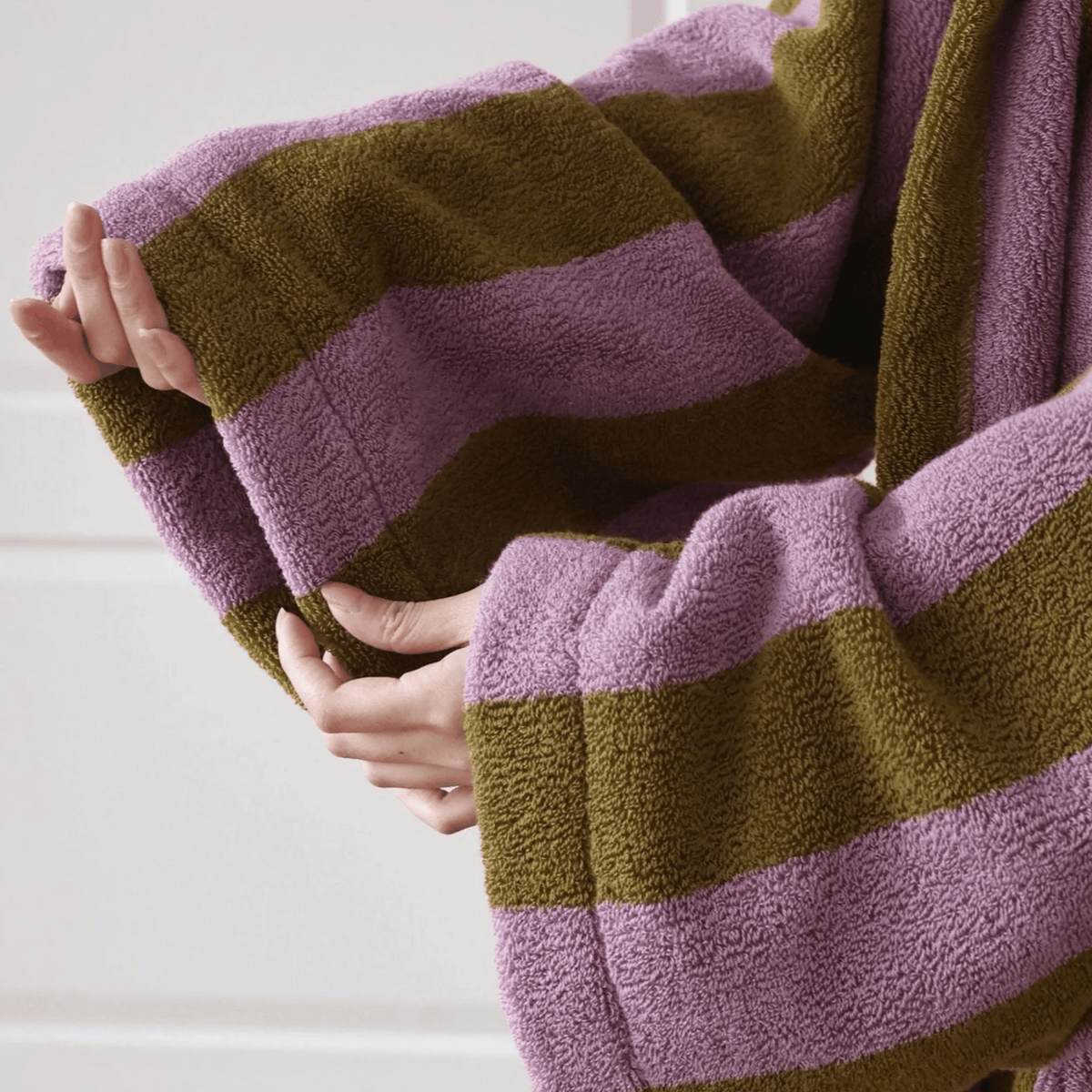 Badmantel 100% Biologisch Katoen Streepdesign Doucheponcho Badjas Volwassenen Luxe Wellness Ochtendjas | Sulvida