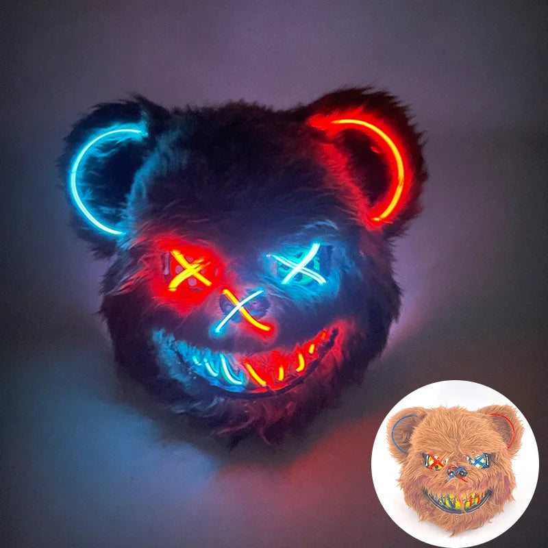 Verlicht Pluche Horrormasker Beer of Konijn met Neon Draad voor Feesten en Halloween Verkleedkleding | Sulvida