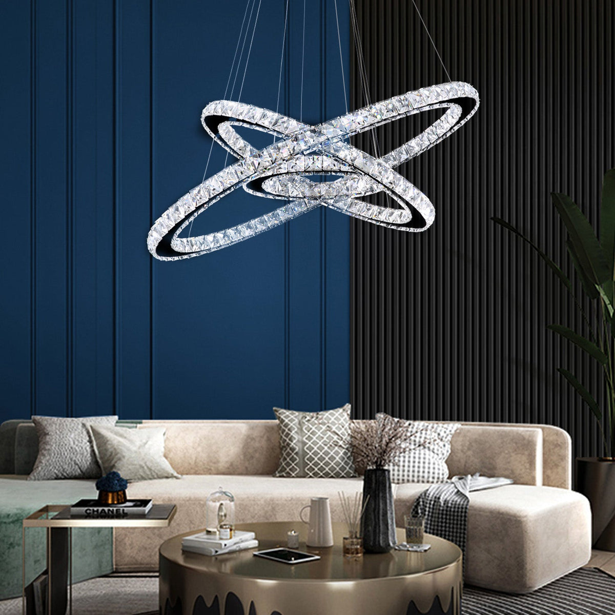 LED Kristallen Kroonluchter met Verstelbare Ringen Chroom Hanglamp Eetkamer en Woonkamer Verlichting | Sulvida