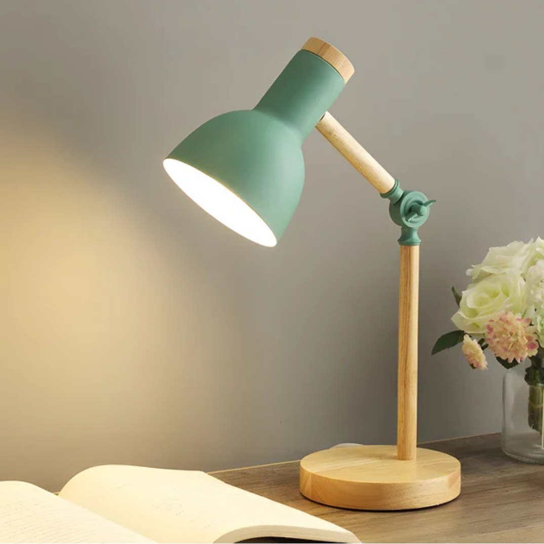 Lampe de table réglable en bois et métal, lampe de bureau LED, lampe de lecture, blanc chaud ou froid, éclairage à intensité variable, lampe d’ambiance | Sulvida