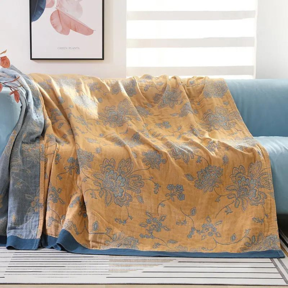 Katoenen Plaid met Bloemenmotief 5-laags Gauze Deken Lichtgewicht Muslin Bed Bank Sprei 150×200 200×230 | Sulvida