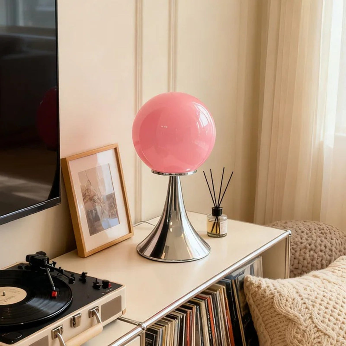 Glazen Tafellamp met Metalen Voet Bol Design Wit Oranje Roze Crème 30x15cm Dimbaar Sfeerlicht Woonkamer | Sulvida