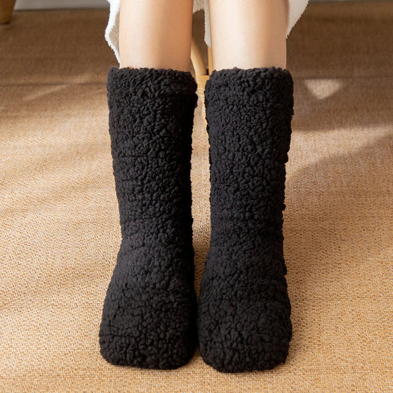 Warme Pluche Wintersokken – Zachte Fleece Huissokken voor Koude Dagen – Dikke Thermische Sokken Effen Kleur | Sulvida