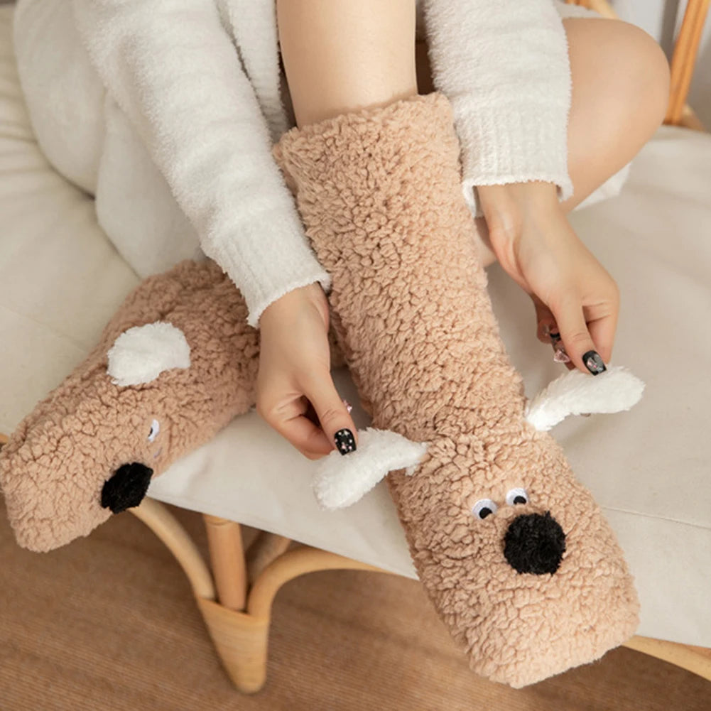 Pluche Fuzzy Sokken met Hondenmotief – Warme Wintersokken met Zachte Fleece voor Ultiem Comfort en Gezelligheid | Sulvida