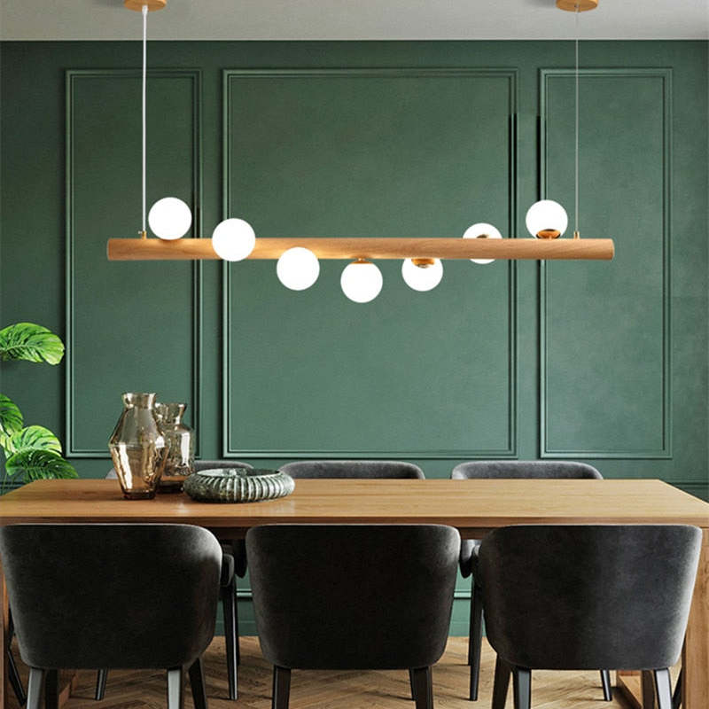 Glazen Hanglamp met Houten Ring Notenbruin Messing Eethoek Woonkamer Slaapkamer Sfeerverlichting Design | Sulvida